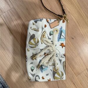 Coach White and Gold Limited Edition Beach Themed Wristlet Bag with Rope Detail